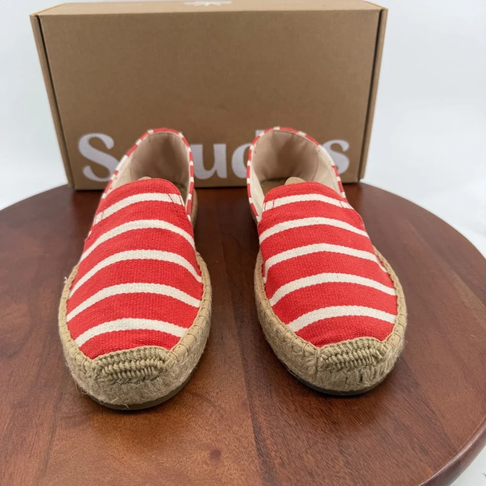 Soludos Platform Smoking Slipper Womens Coral Stripe Espadrille Slip On 7.5